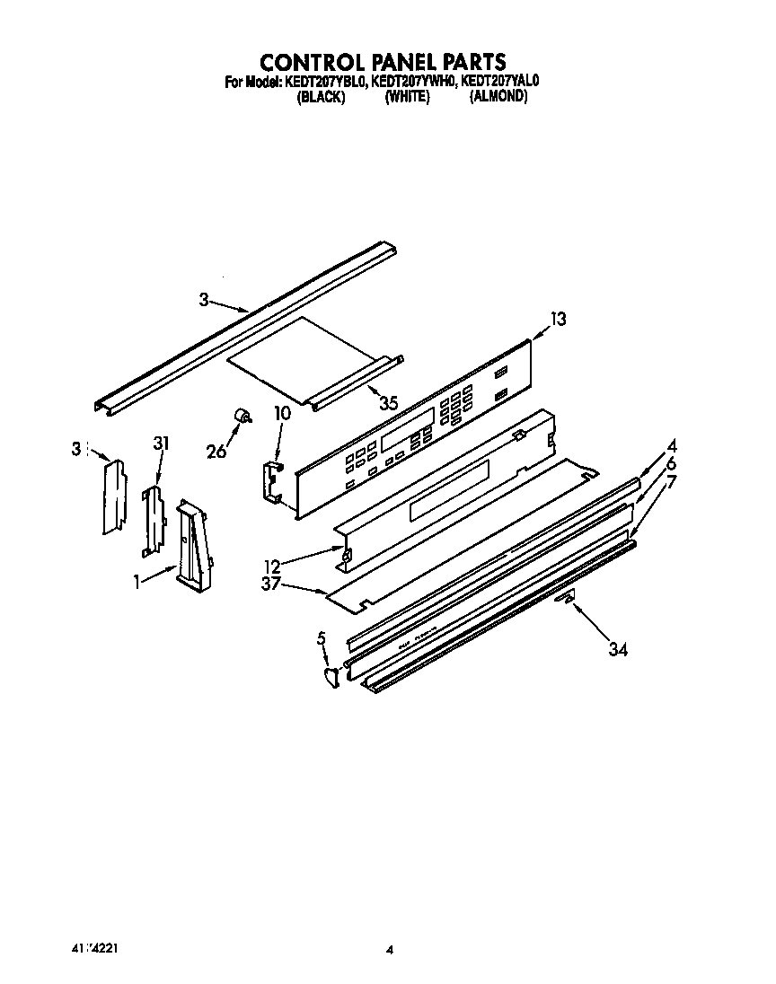 KitchenAid KEDT207YWH0 control panel diagram