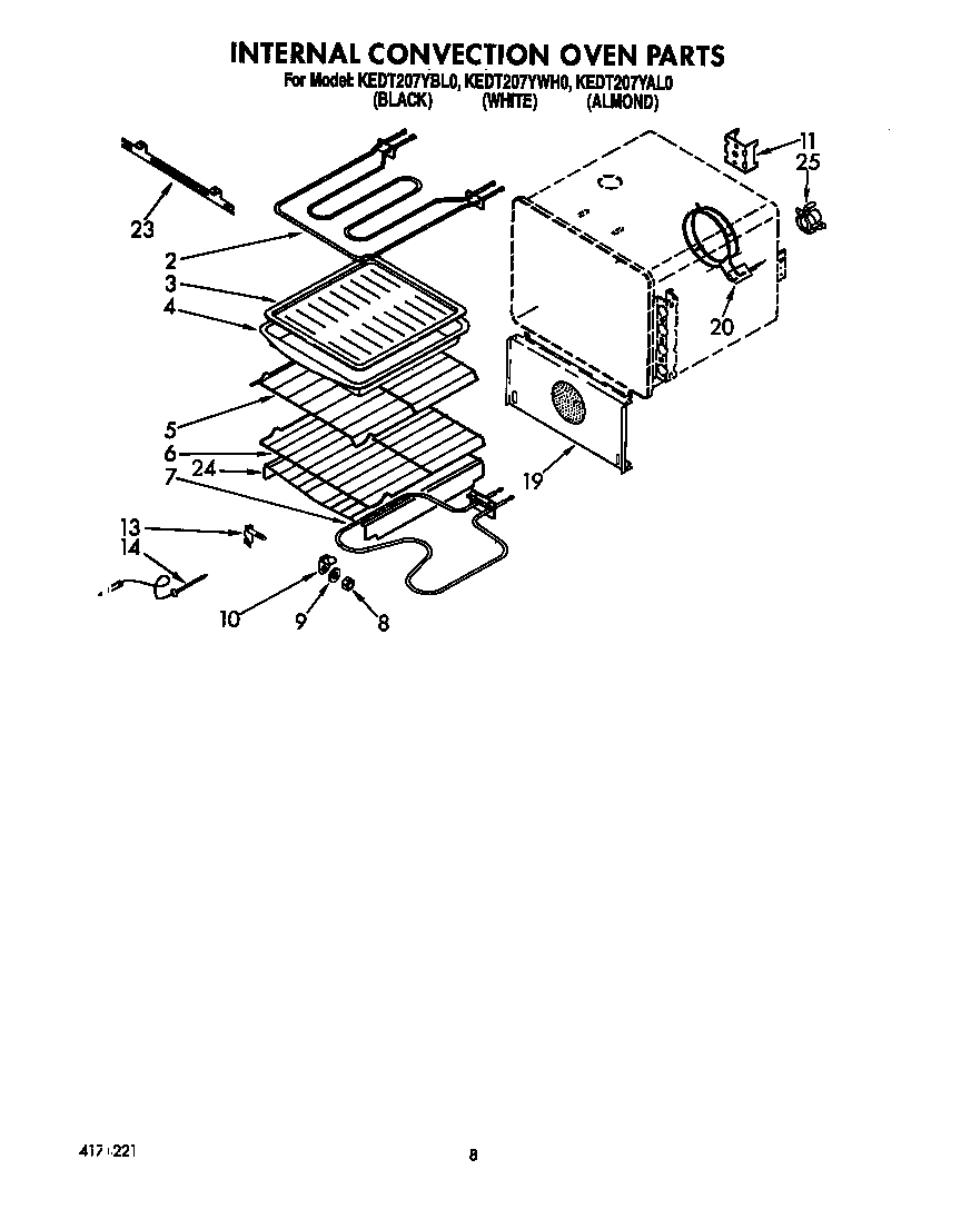 KitchenAid KEDT207YWH0 internal convection oven diagram