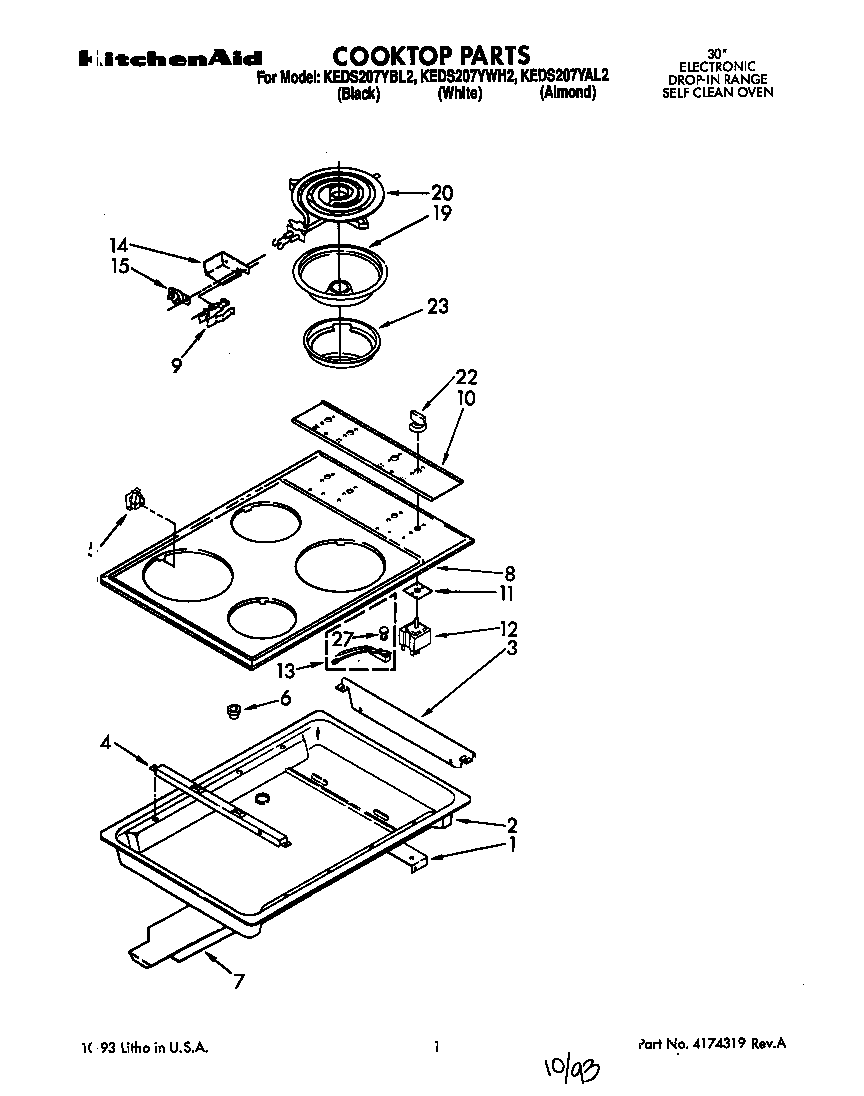 KitchenAid KEDS207YWH2 cooktop diagram