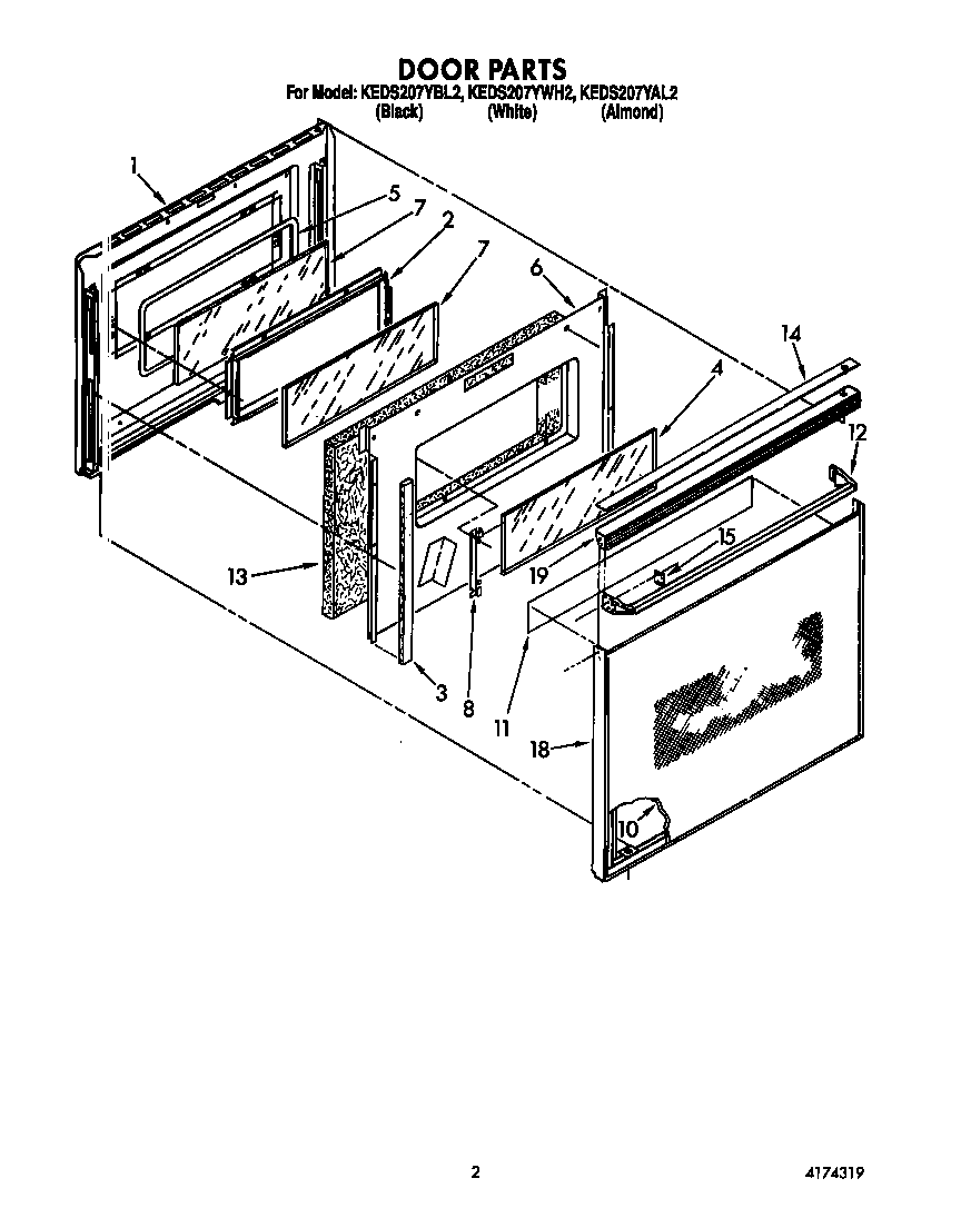 KitchenAid KEDS207YWH2 door diagram