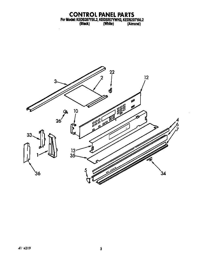 KitchenAid KEDS207YWH2 control panel diagram