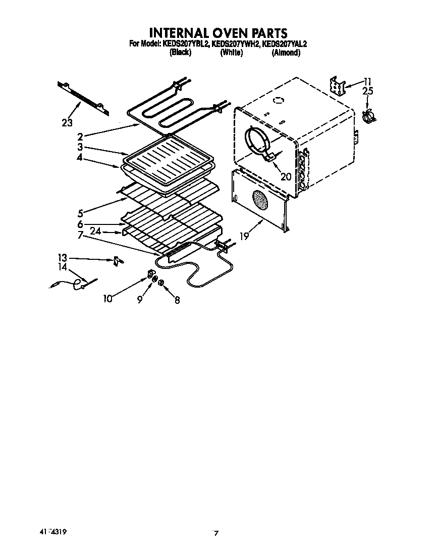 KitchenAid KEDS207YWH2 internal oven diagram