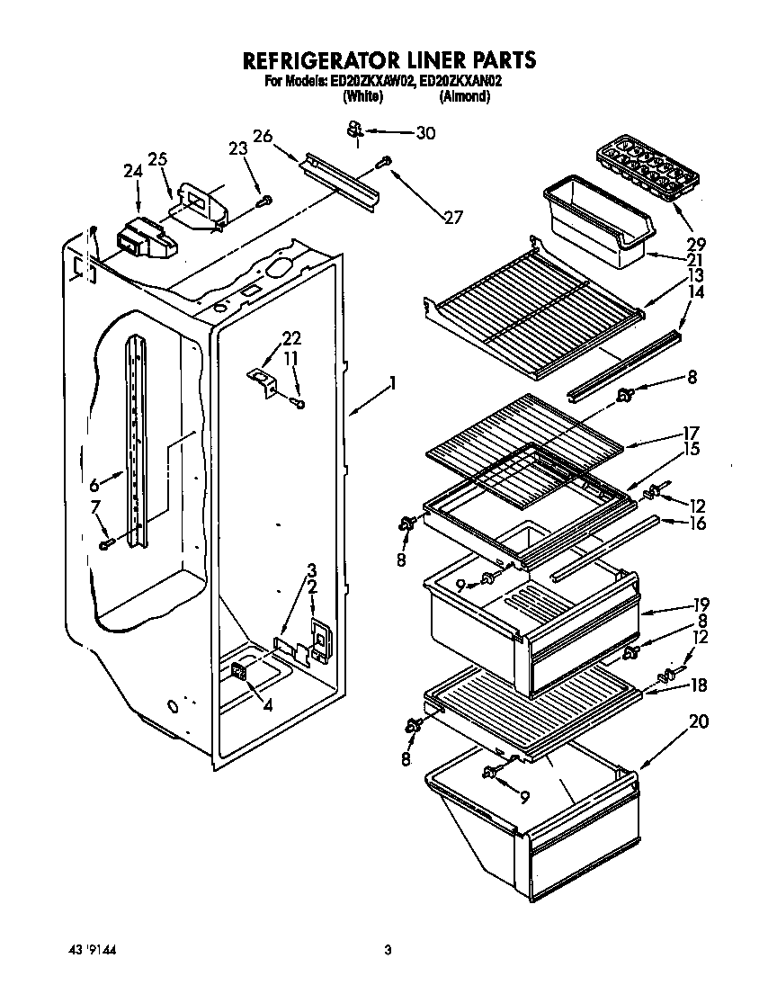 Whirlpool ED20ZKXAW02 refrigerator liner diagram