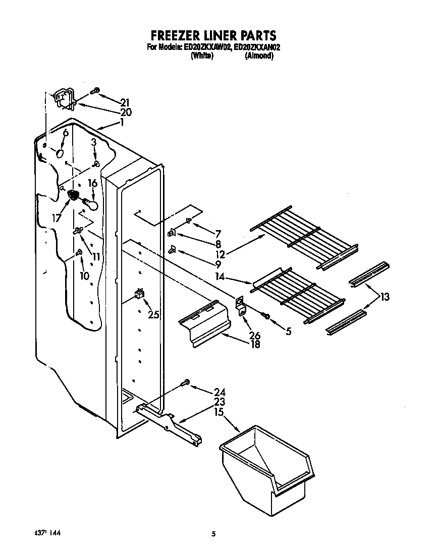 Whirlpool ED20ZKXAW02 freezer liner diagram