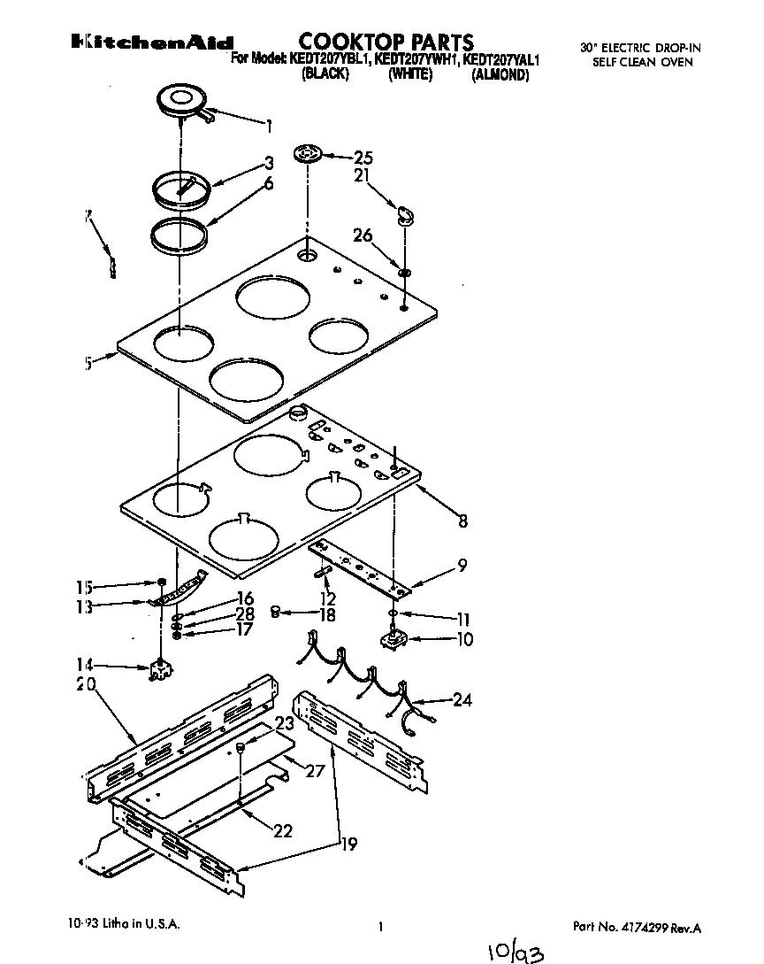 KitchenAid KEDT207YWH1 cooktop diagram