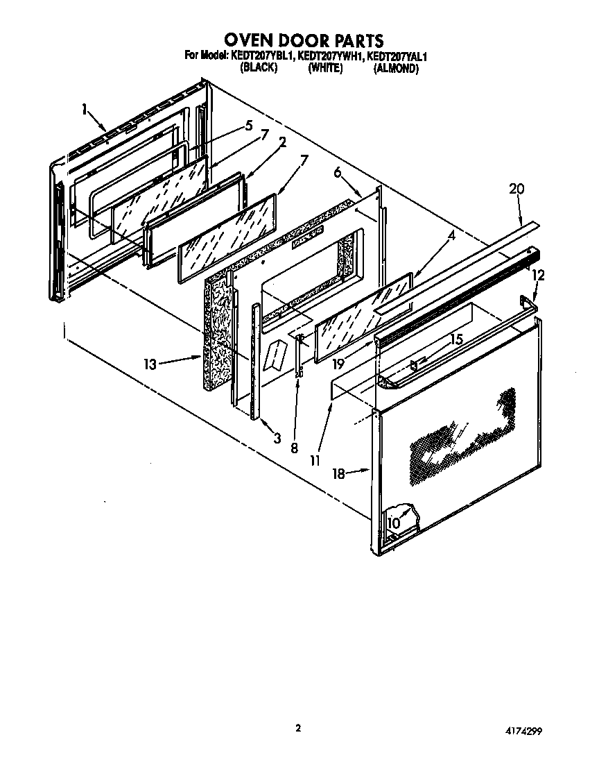 KitchenAid KEDT207YWH1 oven door diagram