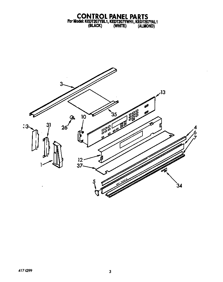 KitchenAid KEDT207YWH1 control panel diagram