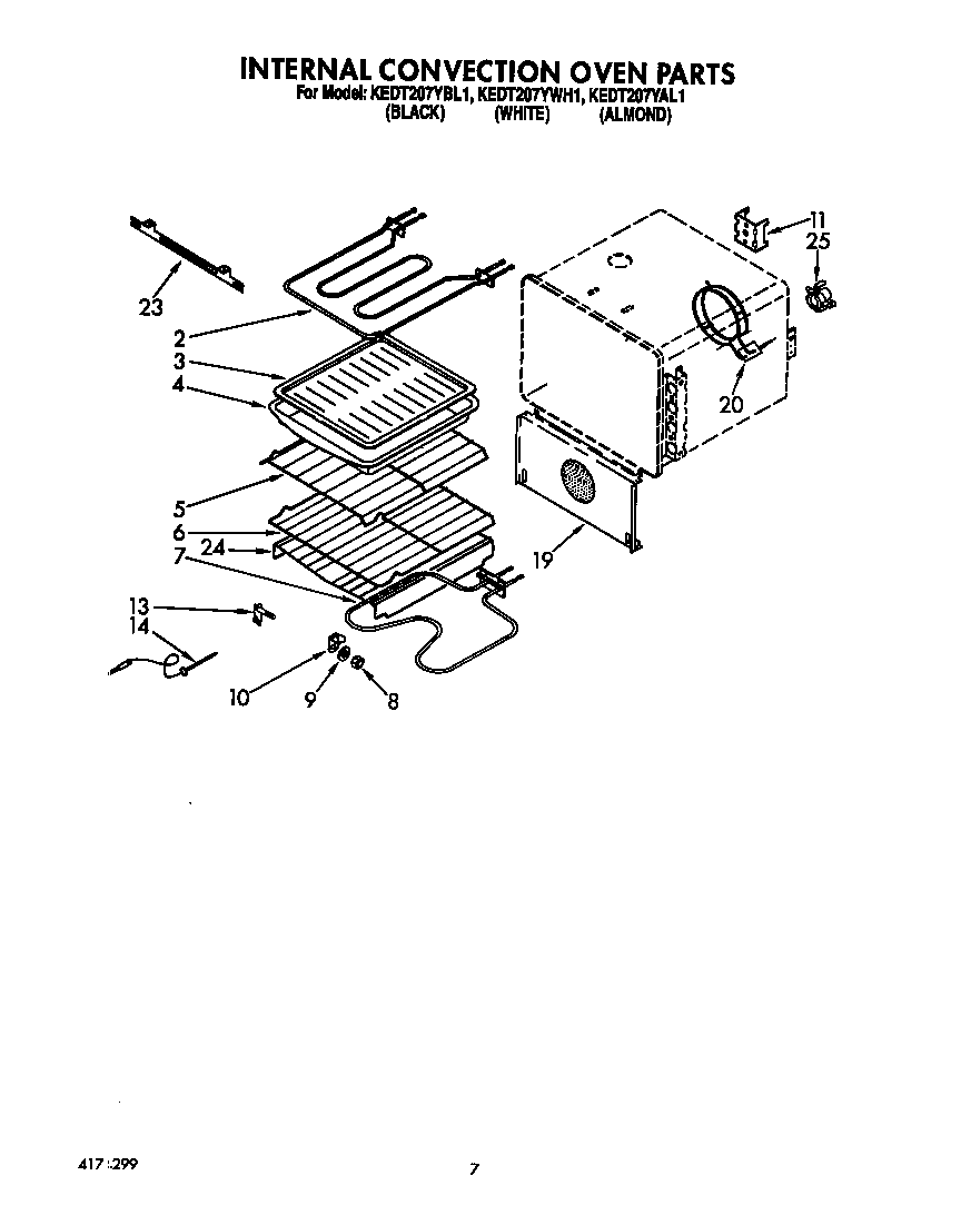 KitchenAid KEDT207YWH1 internal convection oven diagram
