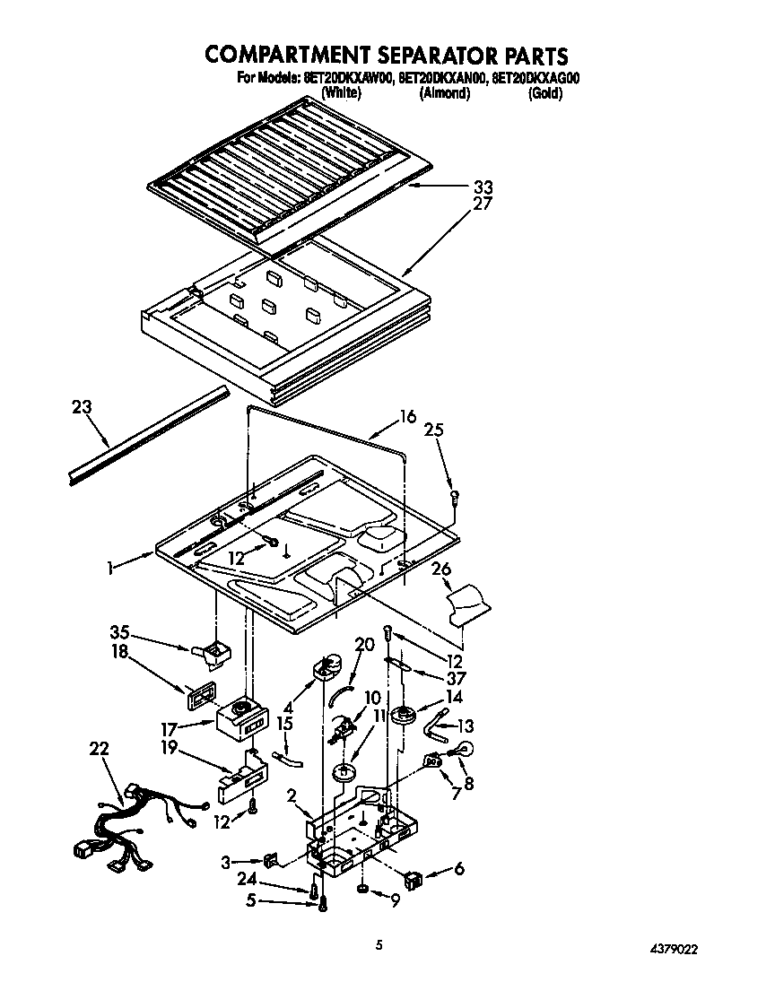 Whirlpool 8ET20DKXAW00 compartment separator diagram