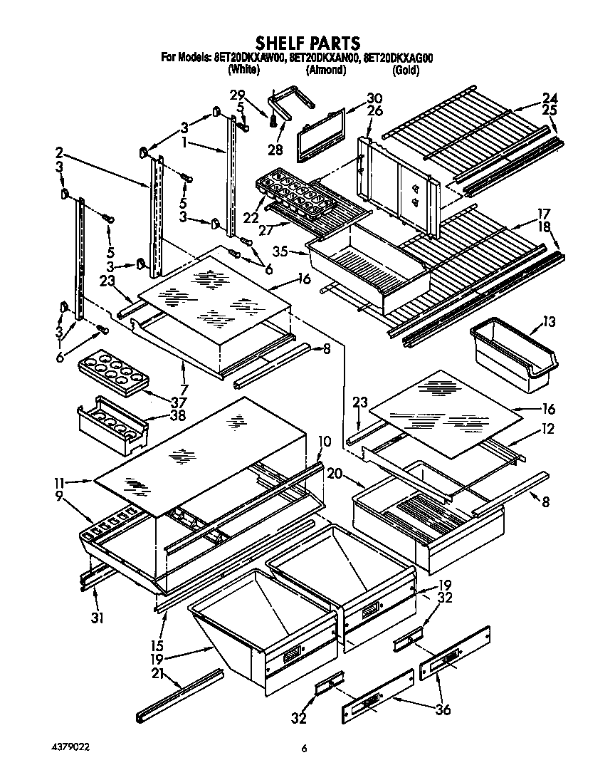 Whirlpool 8ET20DKXAW00 shelf diagram