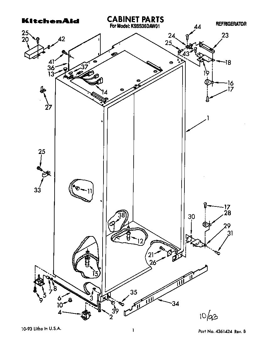 KitchenAid KSSS36DAW01 cabinet diagram