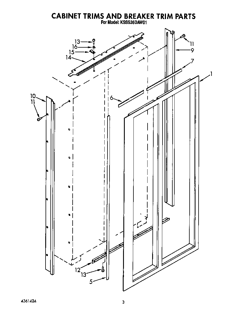 KitchenAid KSSS36DAW01 cabinet trims and breaker trim diagram