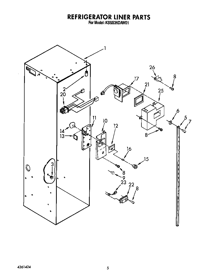 KitchenAid KSSS36DAW01 refrigerator liner diagram