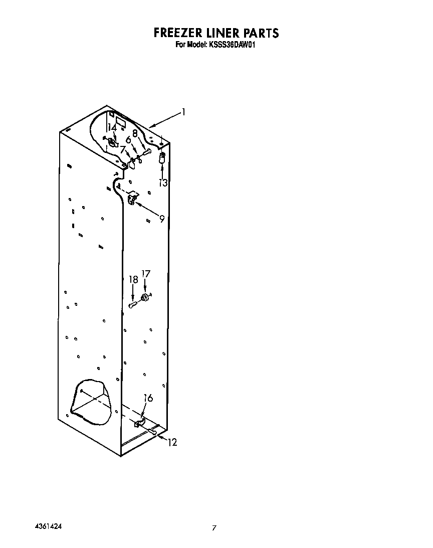 KitchenAid KSSS36DAW01 freezer liner diagram