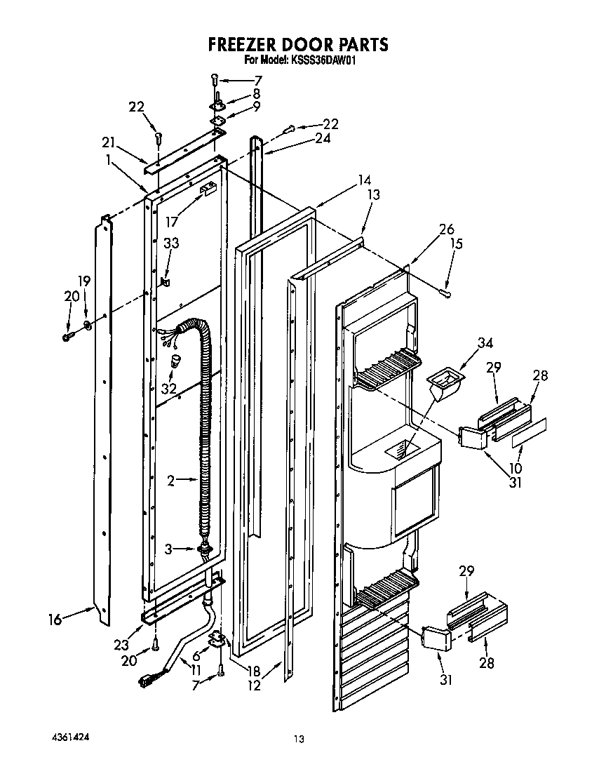 KitchenAid KSSS36DAW01 freezer door diagram