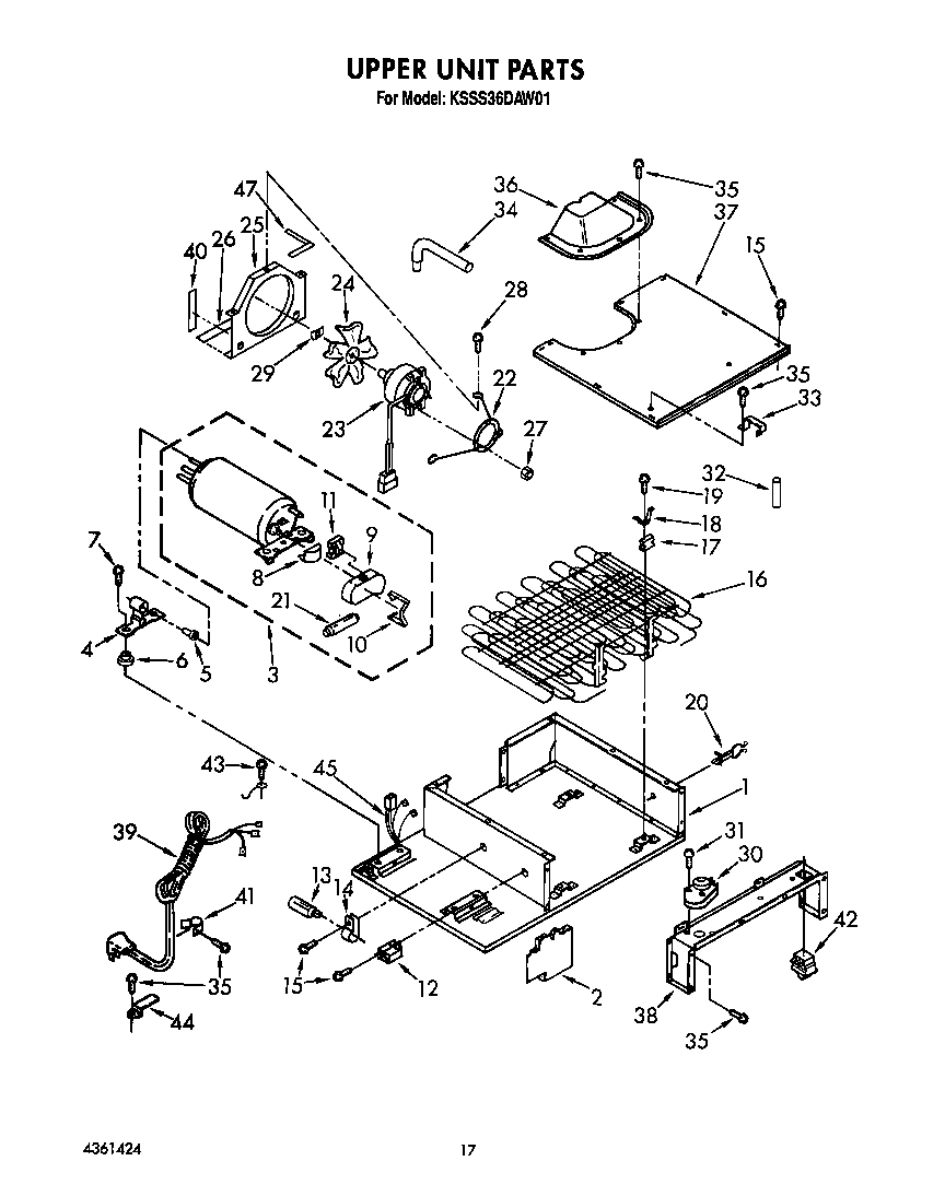 KitchenAid KSSS36DAW01 upper unit diagram