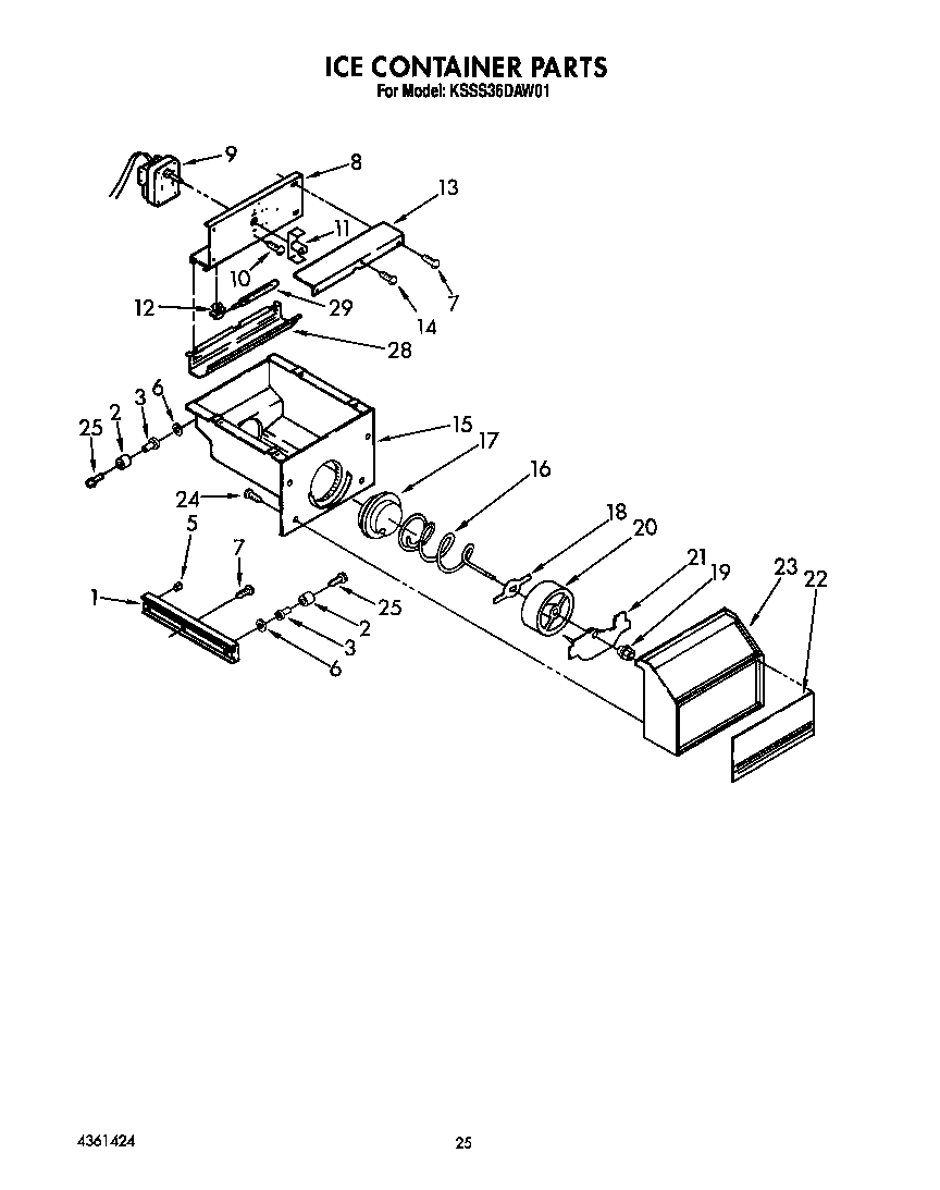 KitchenAid KSSS36DAW01 ice container diagram