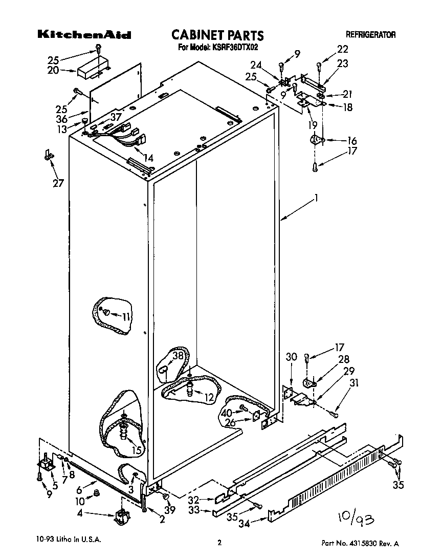 KitchenAid KSRF36DTX02 cabinet diagram