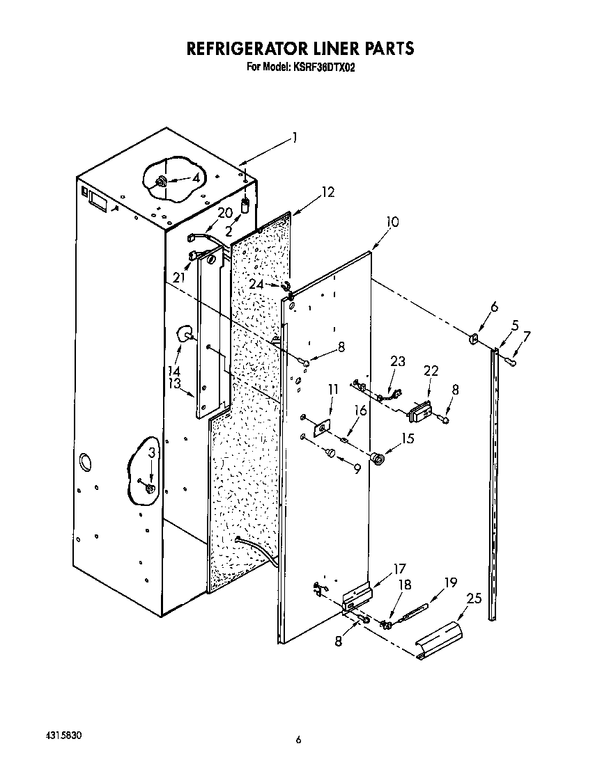 KitchenAid KSRF36DTX02 refrigerator liner diagram