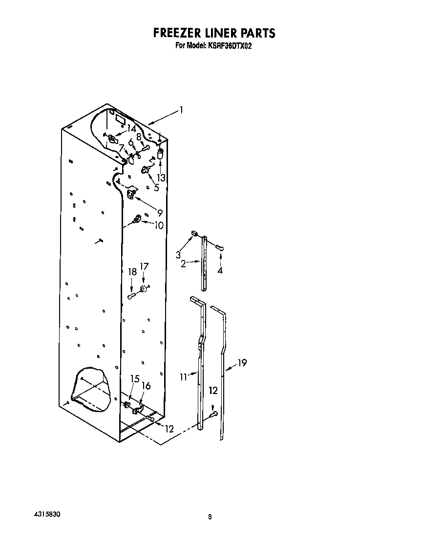 KitchenAid KSRF36DTX02 freezer liner diagram