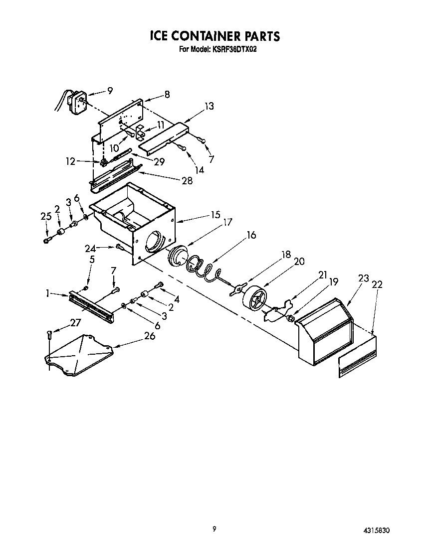 KitchenAid KSRF36DTX02 ice container diagram