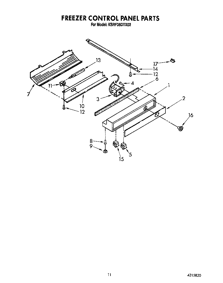 KitchenAid KSRF36DTX02 freezer control panel diagram