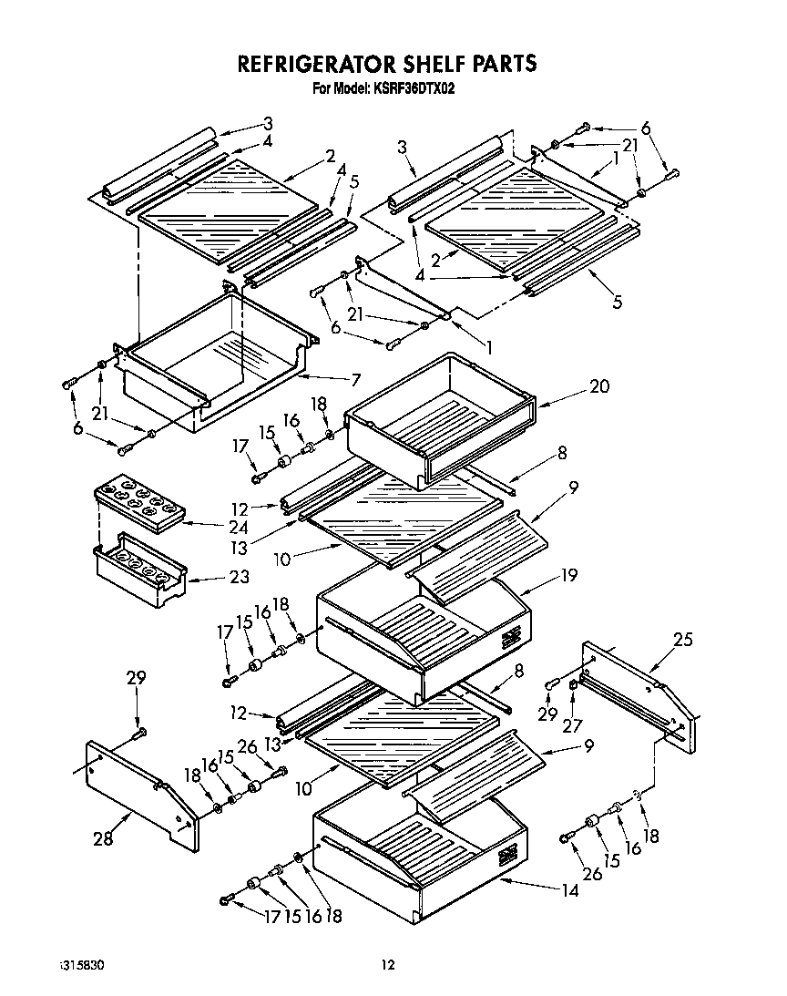 KitchenAid KSRF36DTX02 refrigerator shelf diagram
