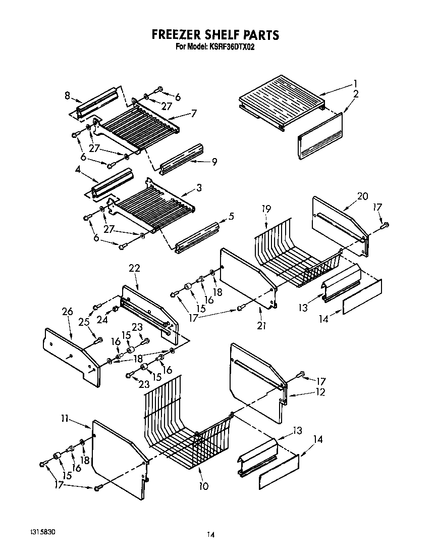 KitchenAid KSRF36DTX02 freezer shelf diagram