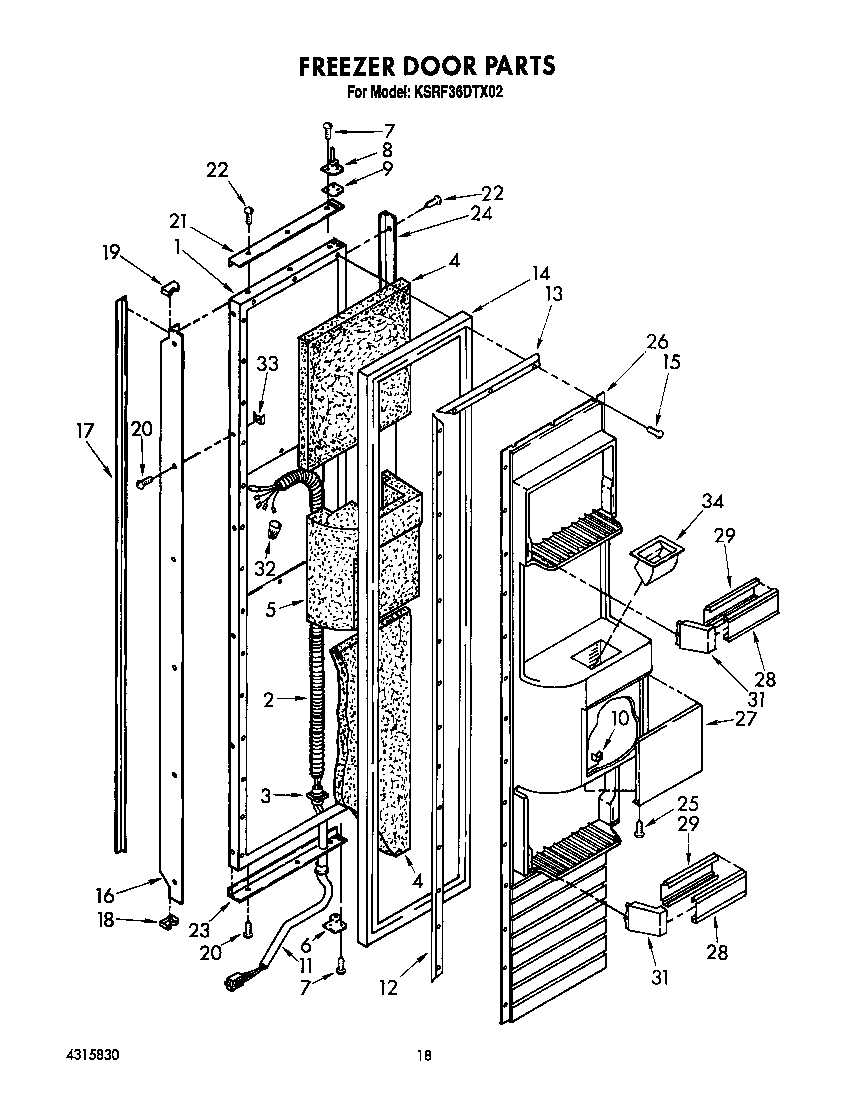 KitchenAid KSRF36DTX02 freezer door diagram