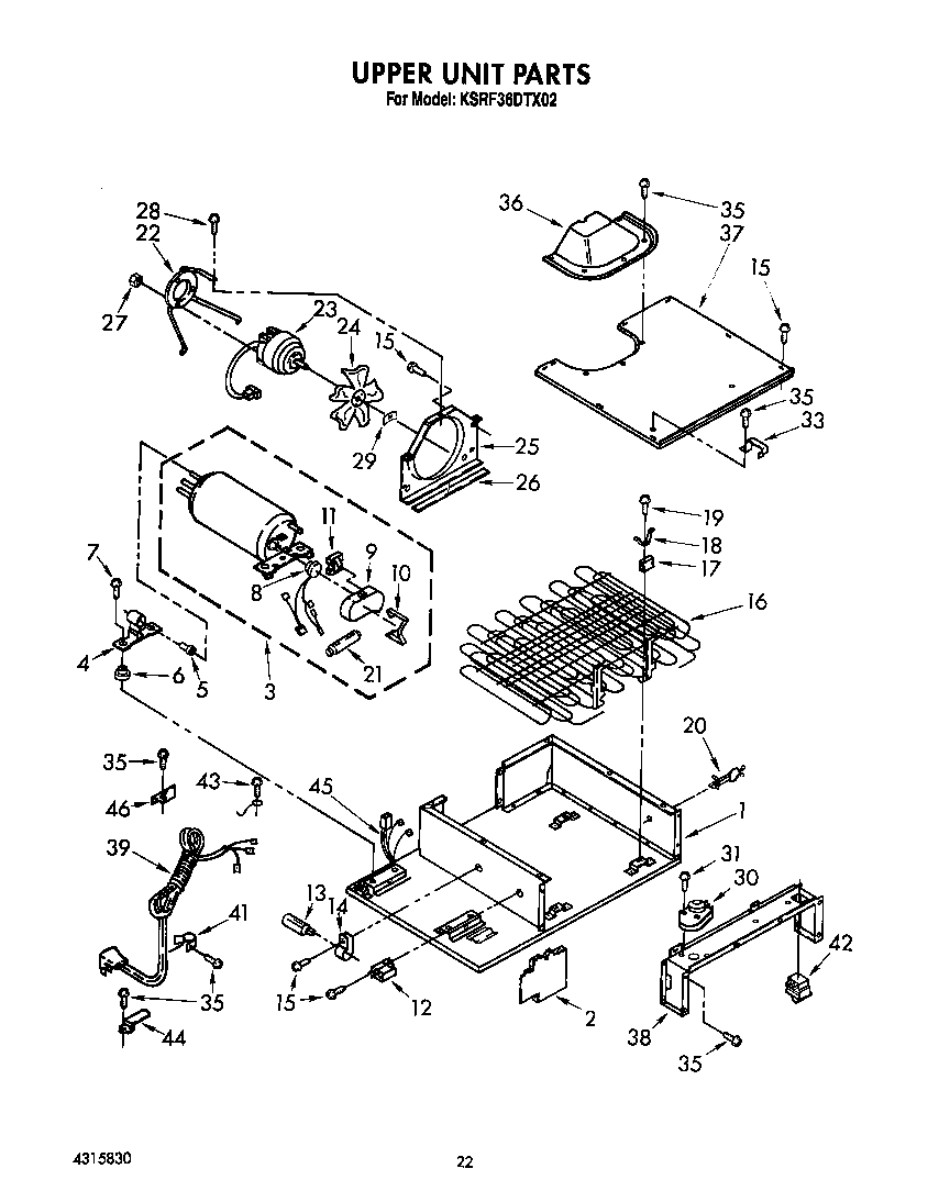 KitchenAid KSRF36DTX02 upper unit diagram