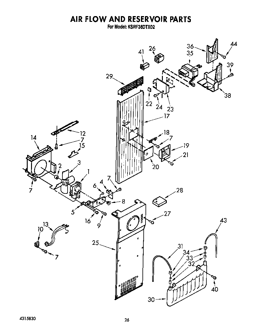 KitchenAid KSRF36DTX02 air flow and reservoir diagram