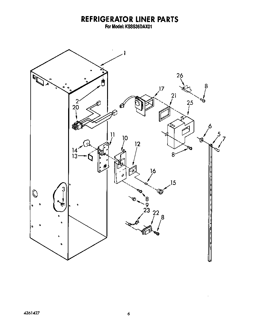 KitchenAid KSSS36DAX01 refrigerator liner diagram
