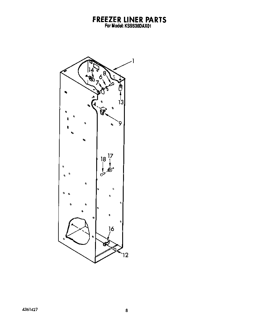 KitchenAid KSSS36DAX01 freezer liner diagram
