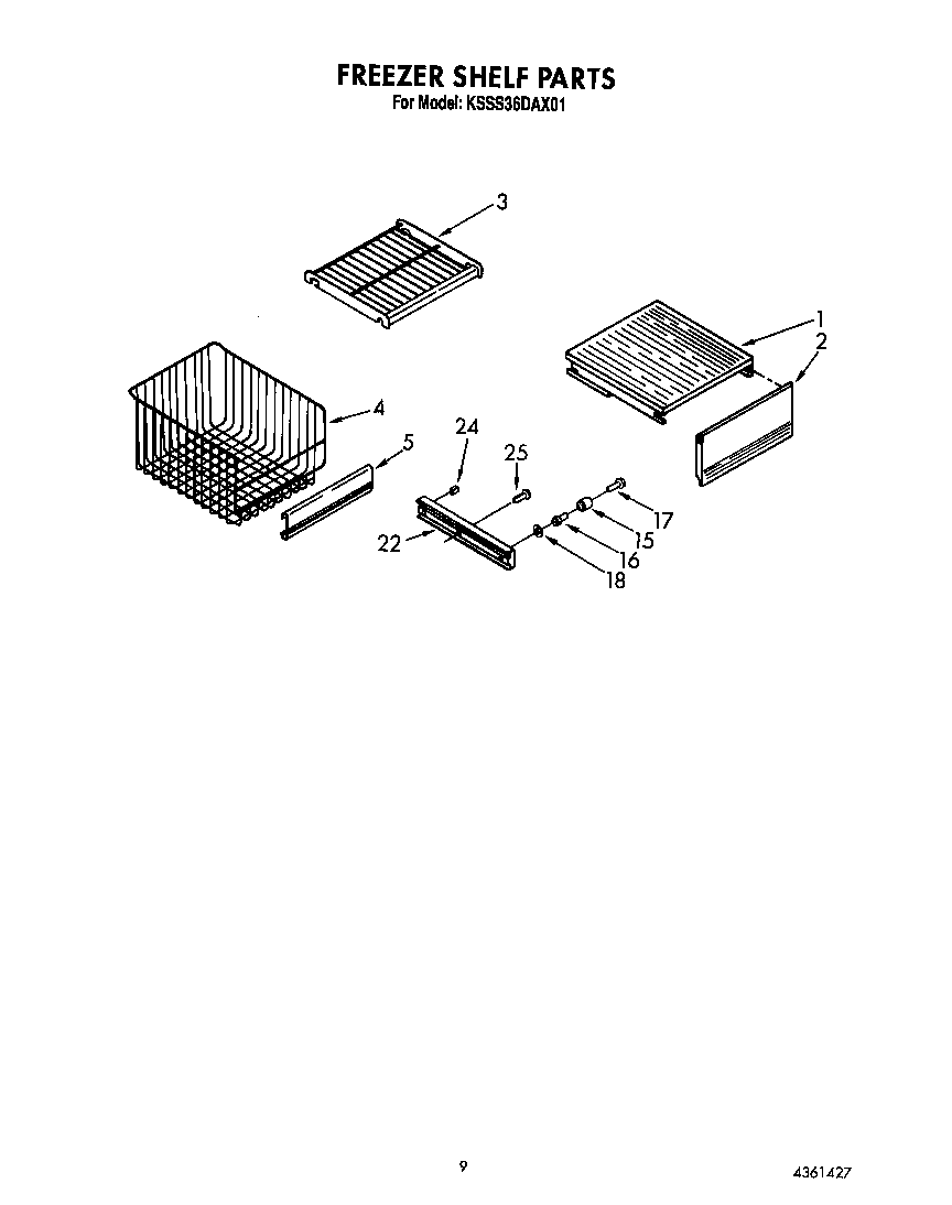 KitchenAid KSSS36DAX01 freezer shelf diagram
