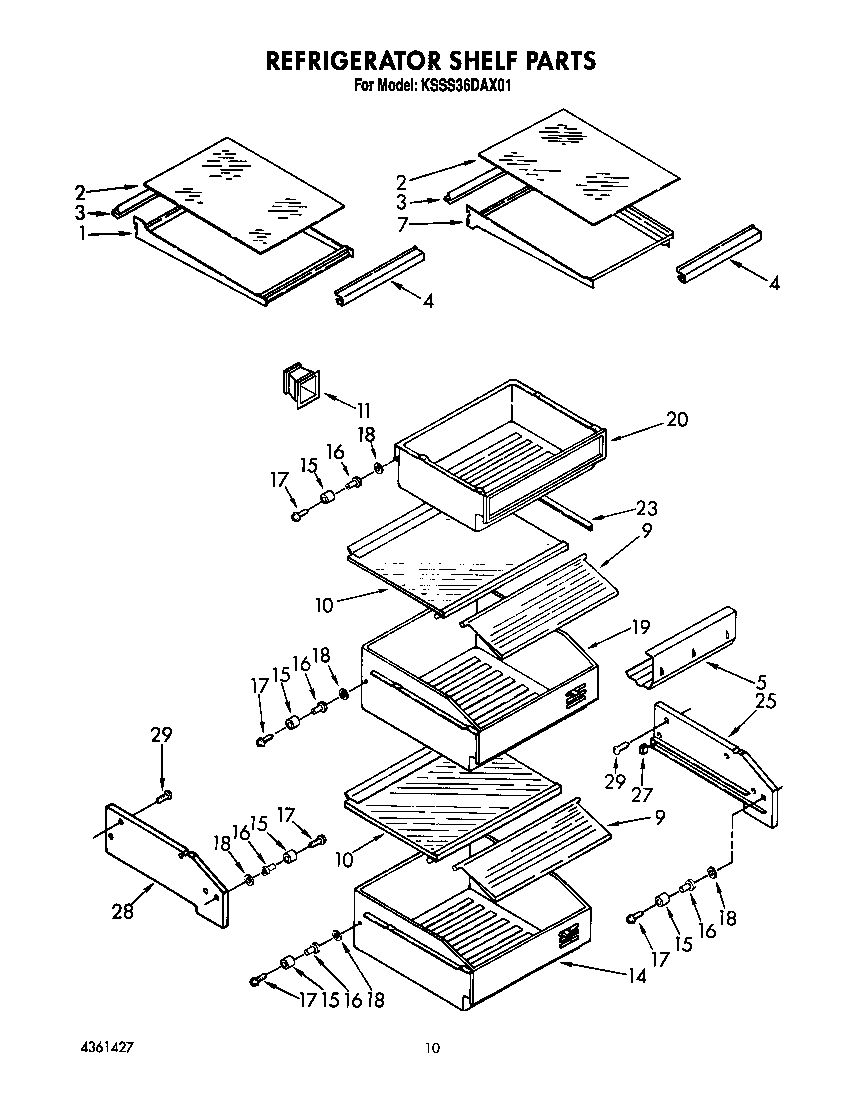 KitchenAid KSSS36DAX01 refrigerator shelf diagram