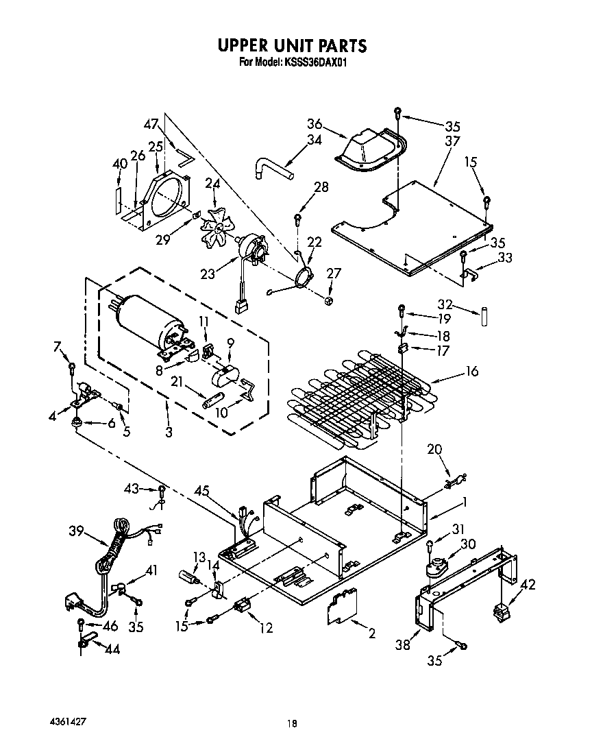 KitchenAid KSSS36DAX01 upper unit diagram