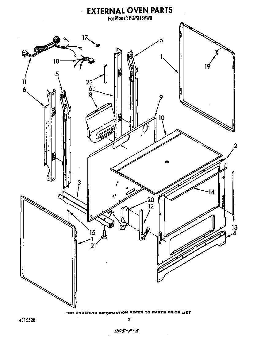 Roper FGP315VW0 external oven diagram