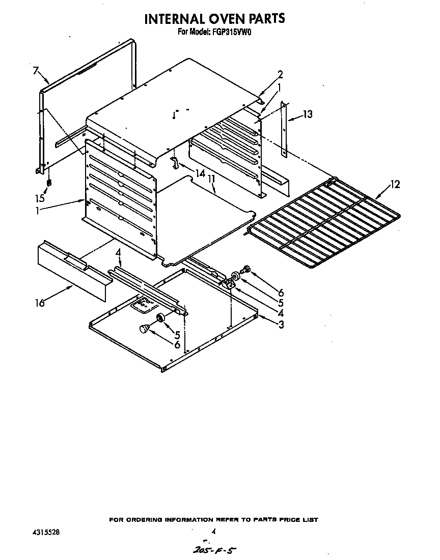 Roper FGP315VW0 internal oven diagram
