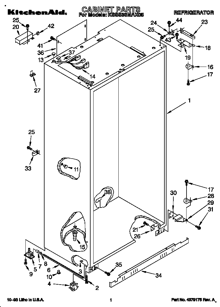 KitchenAid KSSS36MAX05 cabinet diagram