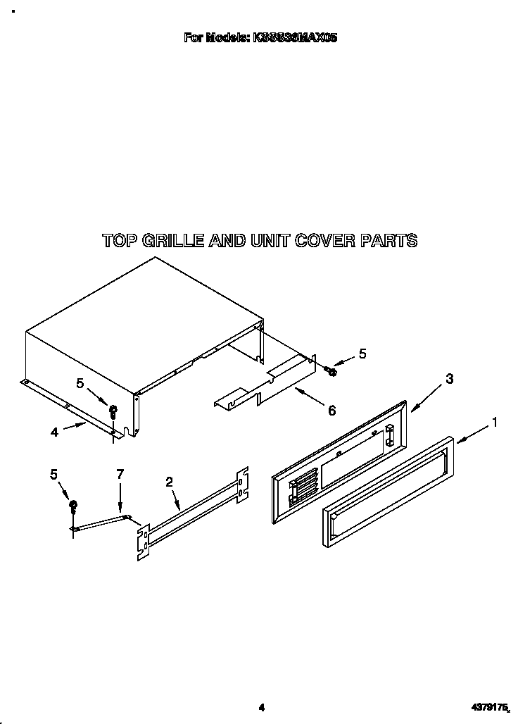 KitchenAid KSSS36MAX05 top grille and unit cover diagram