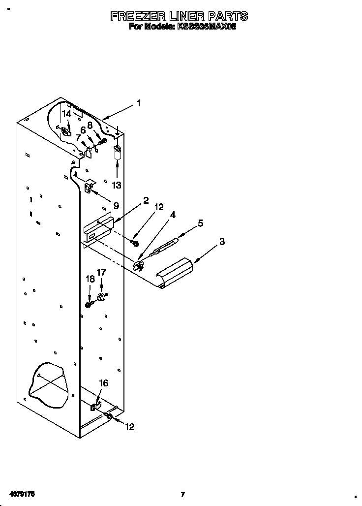 KitchenAid KSSS36MAX05 freezer liner diagram