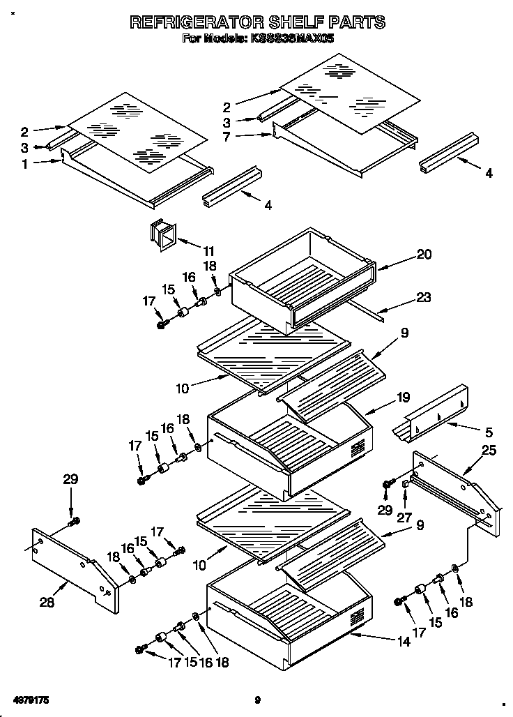 KitchenAid KSSS36MAX05 refrigerator shelf diagram