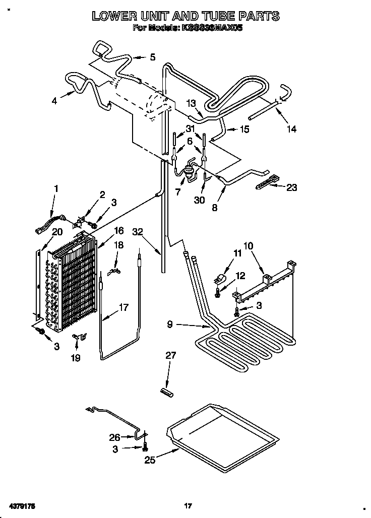 KitchenAid KSSS36MAX05 lower unit and tube diagram