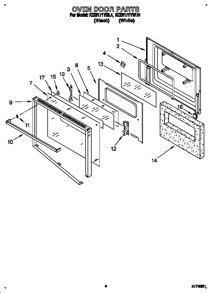 KitchenAid KEBI171YWH4 oven door diagram