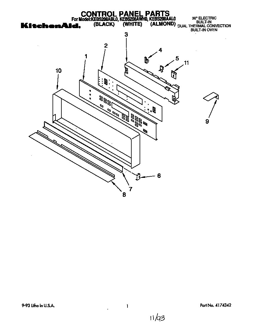 KitchenAid KEBS208AWH0 control panel diagram
