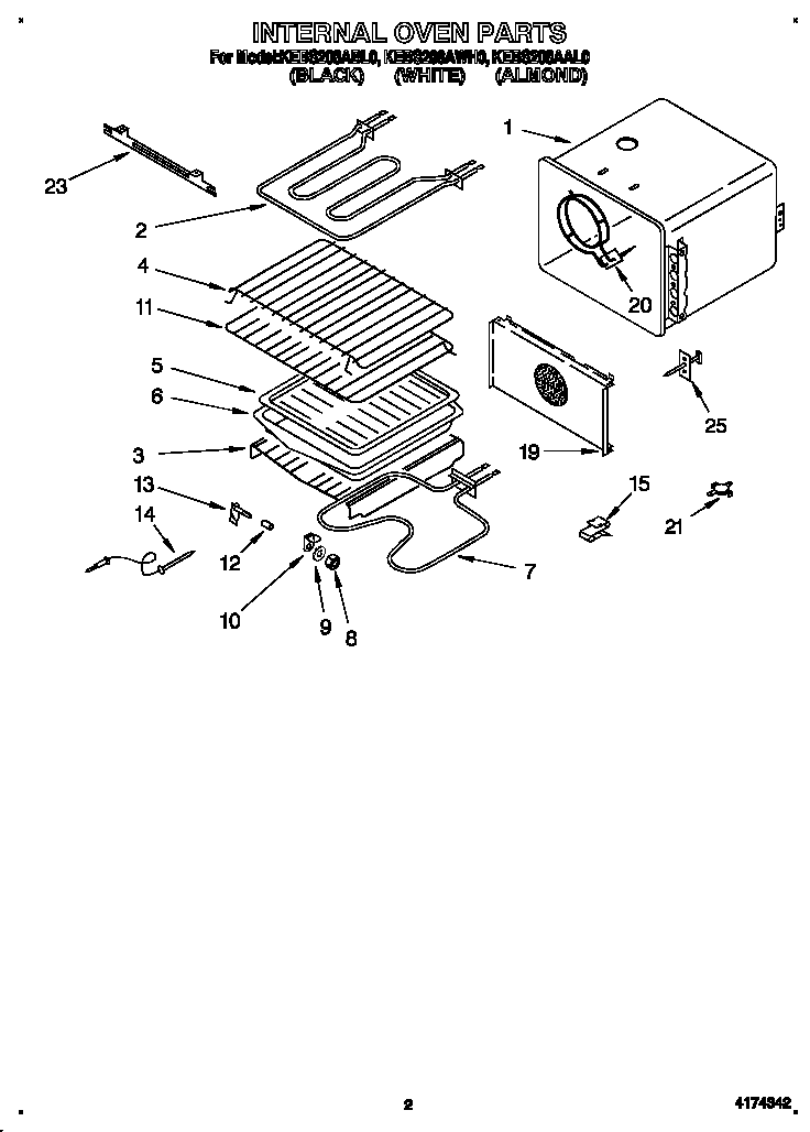 KitchenAid KEBS208AWH0 internal oven diagram