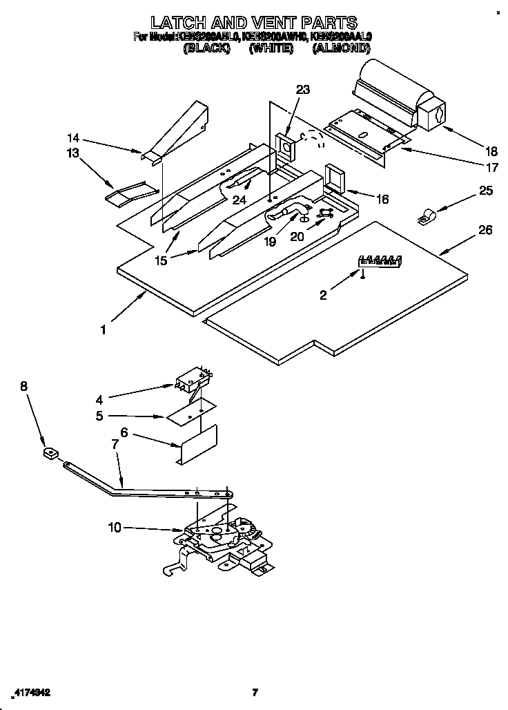 KitchenAid KEBS208AWH0 latch and vent diagram