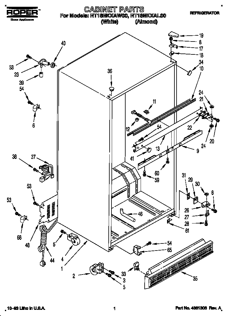 Roper RT18BKXAW00 cabinet diagram