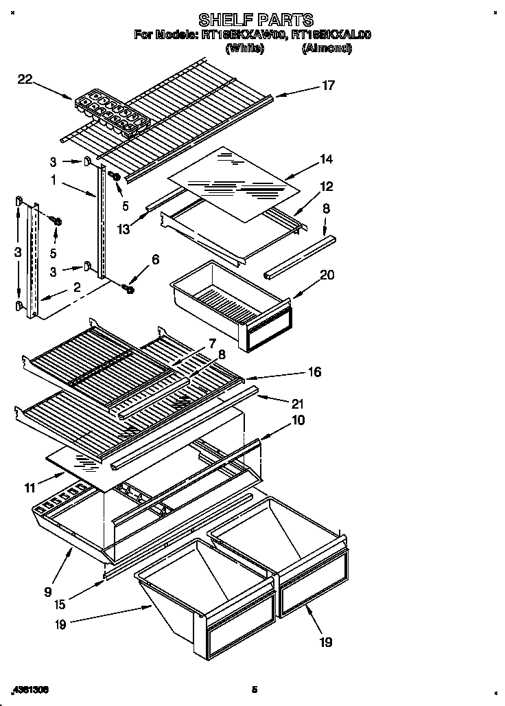 Roper RT18BKXAW00 shelf diagram