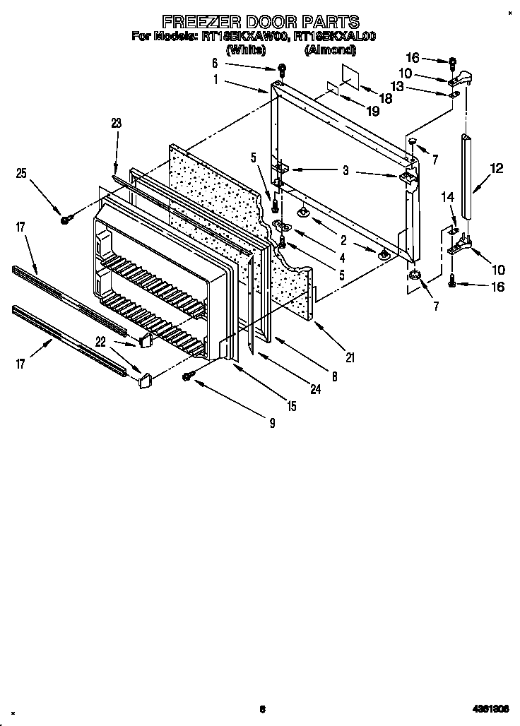 Roper RT18BKXAW00 freezer door diagram